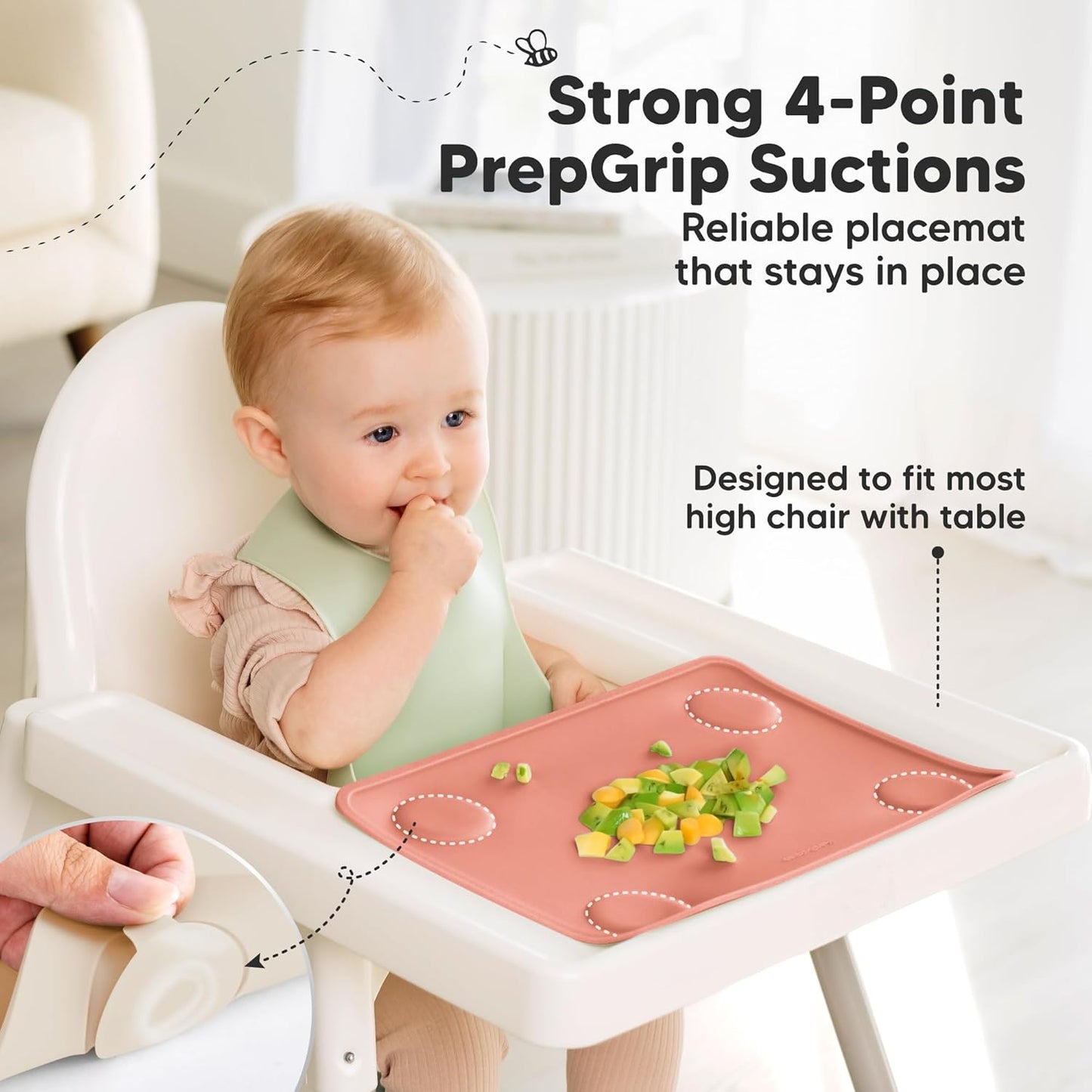 KeaBabies 2pk Silicone Placemats for Toddlers, Kids - 12x9 Non Slip Suction Baby Silicone Placemat for Restaurants, Dining Table,Travel, Easy to Clean, Food Grade/BPA-Free,Small Baby Table Mat(Slate)