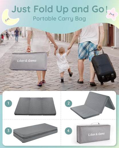 Lilian&Gema Pack and Play Mattress 38"x26"x1.5", Pack N Play Mattresses Pad for Play Pen and Playard, Premium Foam Playpen Mattress Topper with Washable Cover & Traveling Bag for Baby Toddler