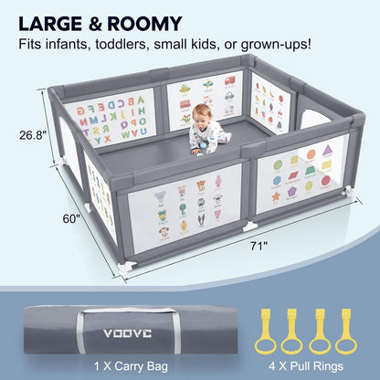 Premium Baby Playpen with Mat, 71x60 Inches Extra Large Playpen for Babies and Toddlers, Indoor & Outdoor Activity Center, Safety Baby Play Pen with Gate Prints