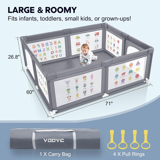 Premium Baby Playpen with Mat, 71x60 Inches Extra Large Playpen for Babies and Toddlers, Indoor & Outdoor Activity Center, Safety Baby Play Pen with Gate Prints