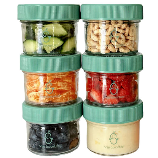 Sage Spoonfuls -12 Pack, 4 oz Baby Food Jars, Glass Baby Food Containers with Lids - Freezer Storage, Leakproof, Reusable Small Glass Baby Food Containers, Microwave & Dishwasher Friendly