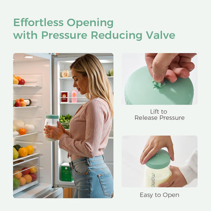 Momcozy Breast Milk Pitcher, Resistant to Heat and Cold Abrupt Temp Swings, No Leak Glass Breast Milk Fridge Storage Container with Wide Mouth, Fast Baby Formula Maker, Green