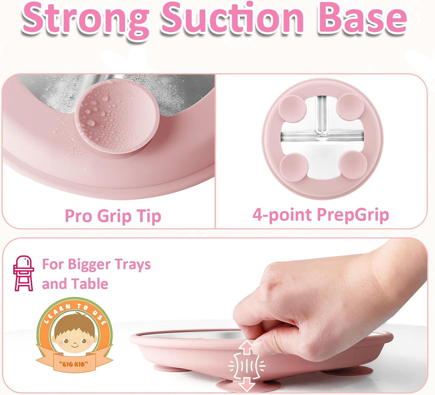 Bakpoco Stainless Steel Toddler Plate with Suction, 9” Divided Plates with Removable Silicone Sleeves for Kids, Non Toxic & BPA Free | Non Slip | Unbreakable Baby Snack Dishes Set of 2, Blue & Gray