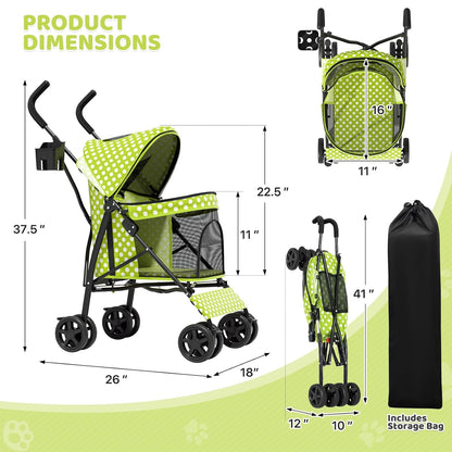 Magshion Compact Pet Stroller for Small-Medium Dogs/Cats up to 22lbs, 4-Wheel Lightweight Umbrella Shaped Portable Puppy Travel Jogger with Breathable Mesh, Cup Holder & Rear Storage, Black