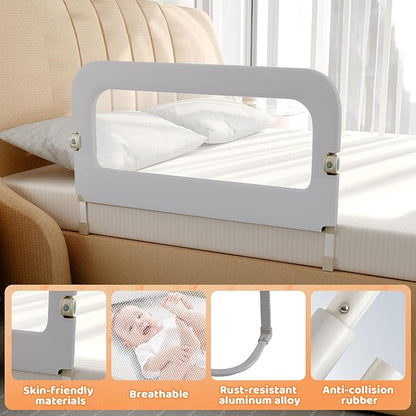 omzer Bed Guard Rail for Toddlers - 47inch Foldable & Adjustable Height Baby Bed Safety Side Rails - Large Toddler Crib Railing Guard for Twin, Bunk, Full Size, Queen & King, Full Size Bed Grey