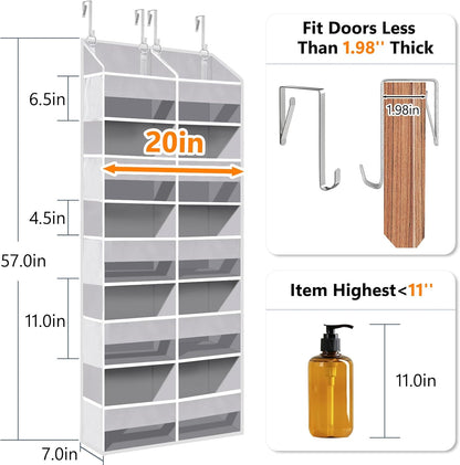 Heavy Duty Over The Door Organizer 5 Tiers, Extra Large Behind Door Storage of 10 Big Front & 10 Mesh Pockets, 80lb Weight Capacity, Hanging Doors Storage Organizer for Closet Bedroom Nursery, Grey