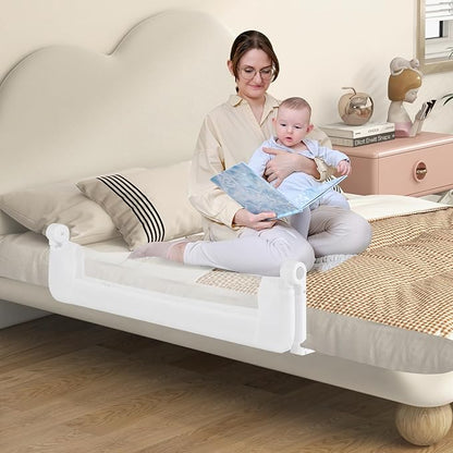 BABY JOY Double Sided Bed Rail Guard, 2 Pack, Extra Long, Swing Down for Convertible Crib, Folding Baby Safety Bedrail for Kids Twin Full Size Queen King Mattress, Rails for Toddlers (White, 47")