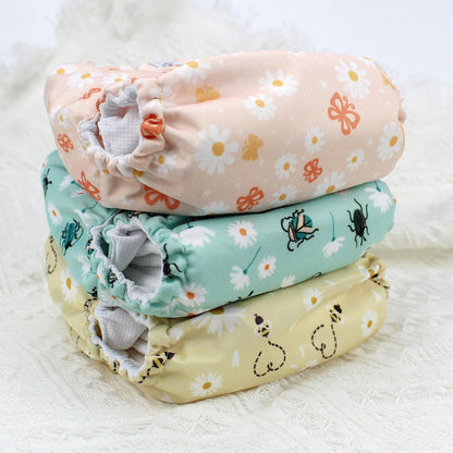 Mama Koala 3.0 Pocket Cloth Diapers for Babies with AWJ Lining, 6 Pack with 6 4-Layer Natural Cloth Diaper Inserts - Reusable and Washable Pocket Diapers(Hardworking Bees) - Colors B