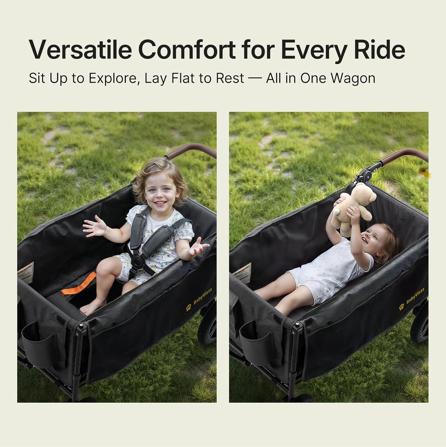 Stroller Wagon for Kids, One-Hand Adjustable Push/Pull Handle, Spacious Storage, 8"/12" All-Terrain Wheels, Canopy with Bug Net, Wagon Stroller for Daily Walks, Short Trips & Grocery Runs