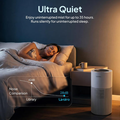 Livatro Stainless Steel Humidifier, 3L Warm Mist Humidifier, Easy Clean with Warm Steam Humidifier, Healthy Air Mist Humidifiers for Bedroom Living Room, with Sleep Mode and Auto-off Setting