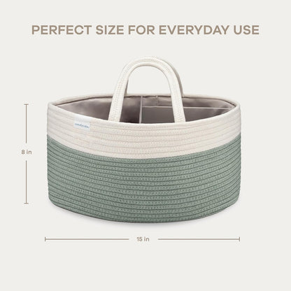 Comfy Cubs Rope Diaper Caddy Organizer 8.5" x 15" x 8" - Large Baby Diaper Basket with 3 Spacious Compartments - Stylish Cotton Baby Caddy Organizer for Diapers, Wipes & Essentials - Pacific Blue