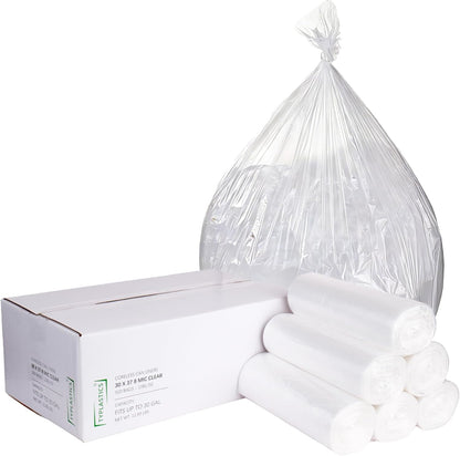 TYPLASTICS 20-30 Gallon Clear Trash Can Liners - 30" x 37" - High Density Garbage Bags - Case of 500 - Multipurpose for Office, Outdoor, Recycling, Industrial and Commercial