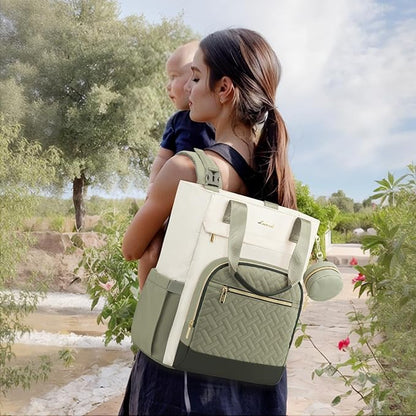 LOVEVOOK Diaper Bag Backpack, Large Capacity Portable Baby Bag with Foldable Diaper Changing Pad, Waterproof Baby Diaper Bags for Mon Dad, Olive Green