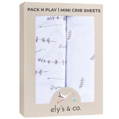 Ely's & Co. Pack N Play Fitted Playard Sheets - Breathable 100% Jersey Knit Cotton - Unisex Mini Crib Mattress Cover - Grey Sage Diamond - 2 Pack Set