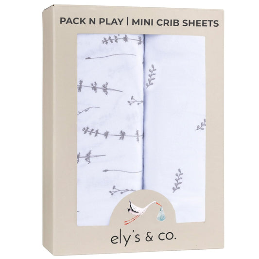 Ely's & Co. Pack N Play Fitted Playard Sheets - Breathable 100% Jersey Knit Cotton - Unisex Mini Crib Mattress Cover - Grey Sage Diamond - 2 Pack Set