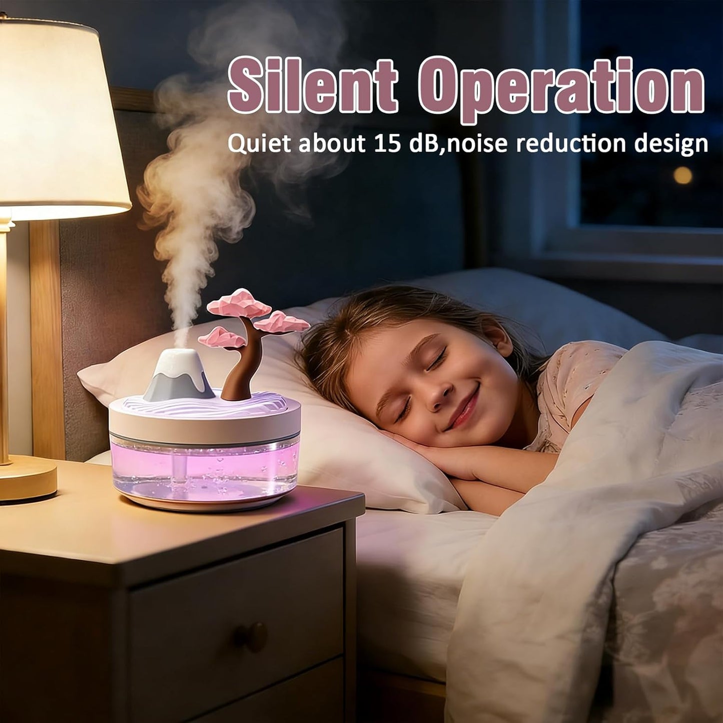 Landscape Night Light Humidifier with 2 Mist Modes, 320mL Large Tank Whisper-Quiet for Baby/Nursery/Office, Portable Mini Air Moisturizer