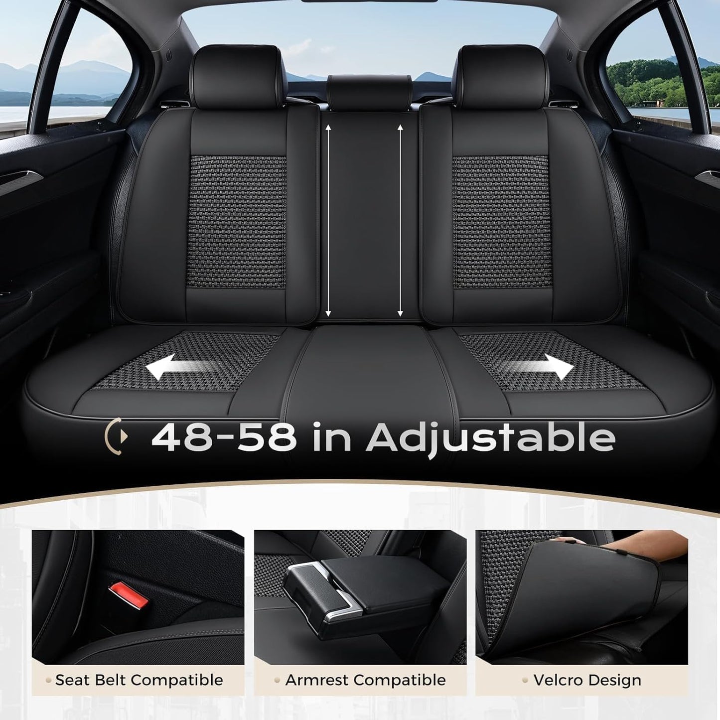 Coverado Leather Seat Covers for Car, Waterproof Car Seat Covers Full Set, 2 in 1 Conversions Car Seat Cover Protector Car Accessories Universal Fit for Most Cars SUVs and Trucks Beige
