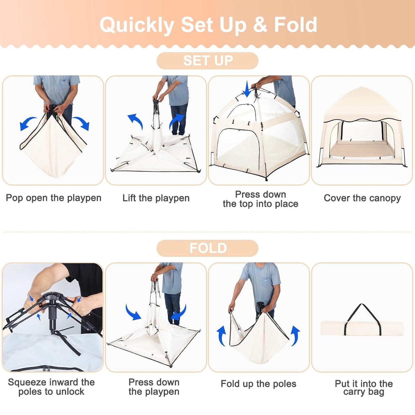 Bend River Portable Baby Playpen with Canopy, Infant Play Yard, Beach Tent, Mosquito Net for Indoor and Outdoor (Beige)
