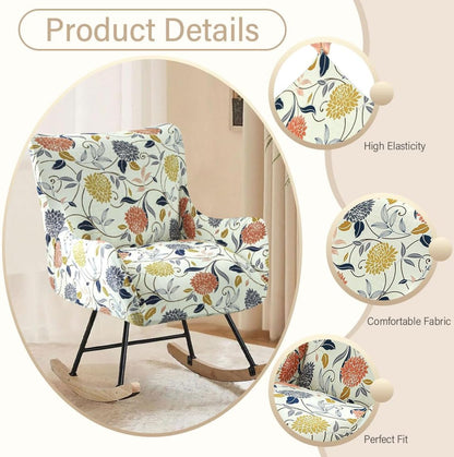Nursery Rocking Chair Cover Stretchable Glider Chairs Cover Slipcovers Printed Rocking Accent Armchair Slipcover for Living Room Bedroom Offices, 03