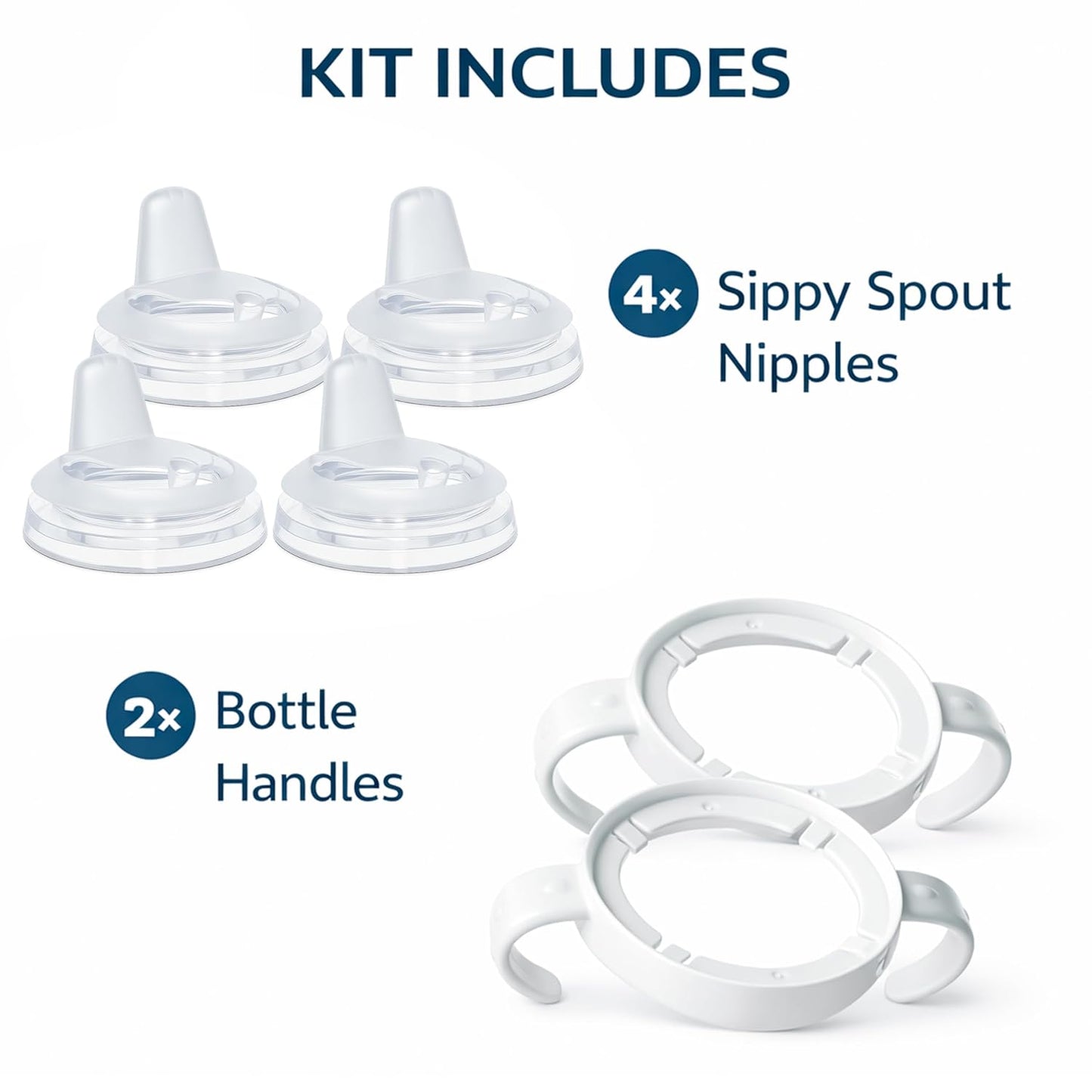 Sippy Spout Nipples for Philips Avent Natural Baby Bottles, My Grippy Spout Sippy Cup and Natural Trainer Sippy Cup, 4-Count, Soft Spout, Food Grade Silicone, BPA-Free, Convert to Sippy Cup, 4+ months
