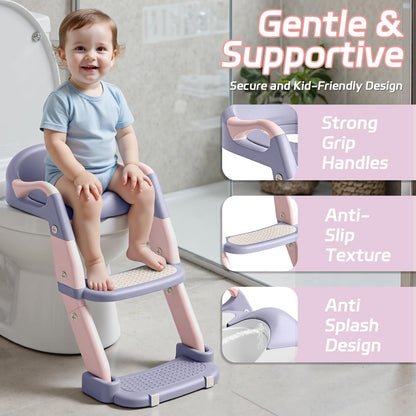 Snugzy Toddler Potty Training Seat 3-in-1 Foldable Potty Training Toilet with Step Stool Adjustable Potty Chair with Urinals (Grey)