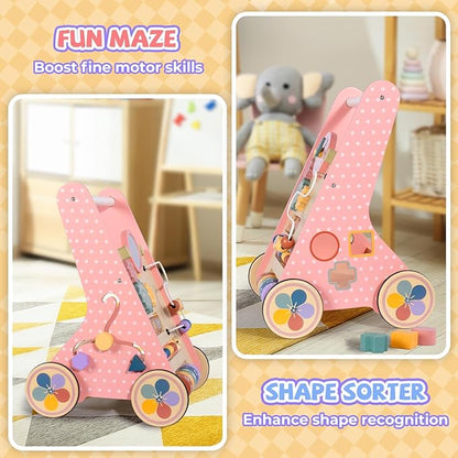BAUTIA Wooden Baby Walker, Push Walker for Baby Girl 10-12 Months, Montessori Walker Push Toy for Toddlers Learning to Walk