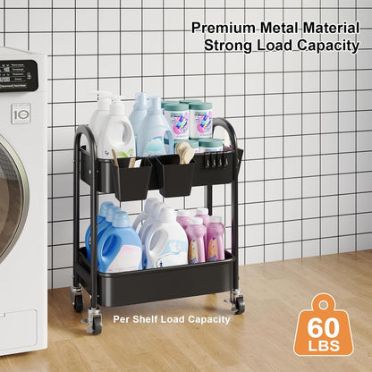 3 Tier Heavy Duty White Metal Rolling Cart with Lockable Wheels, Three Tier Roller Book Snack Cart, Utility Storage Organizer Carts for Kitchen, Bathroom, Garage, Baby Diaper, Craft, Art, Teacher
