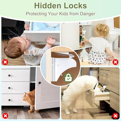 Child Safety Magnetic Cabinet Locks, AOSITE 6 Pack+2 Keys Baby Proofing Magnetic Drawer Locks for Kitchen, Cabinet Lock Baby Proofing with Adhesive No Drill, 4 Baby Safety Cabinet Locks for Knobs