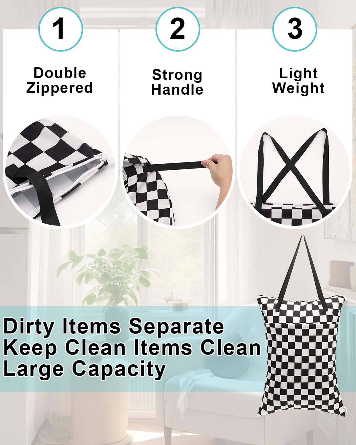 ALVABABY 2 Pack Large Wet Dry Bag Waterproof Hanging Cloth Diaper with Double Zippered Pockets 25x18 inches (Feather & Stripe)