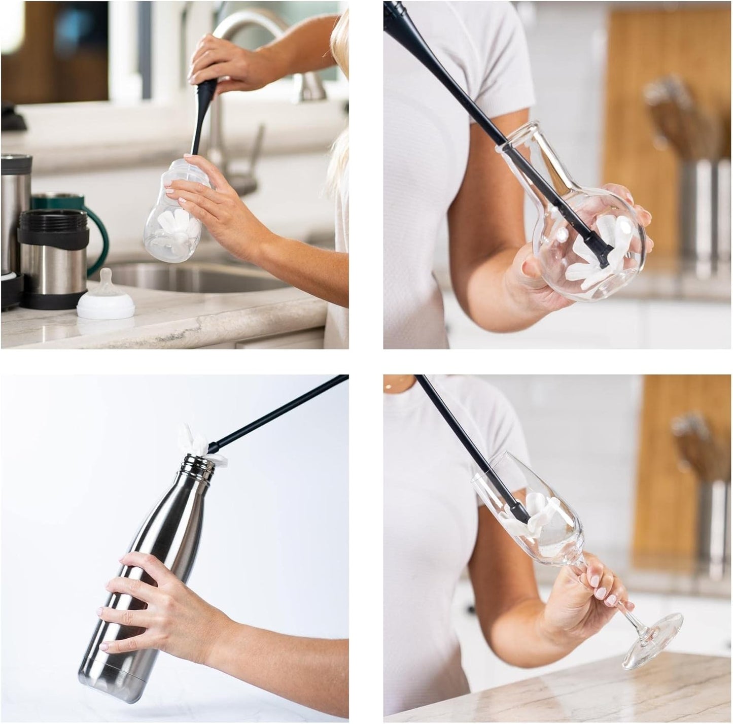 Drying Wand - Narrow Container Dryer (>1.25" Opening) - Water Bottle, Carafe, Wine Glass, Champagne Flute, Hydration Backpack Bladder, Reusable Bags - Rack Alternative. Patented.