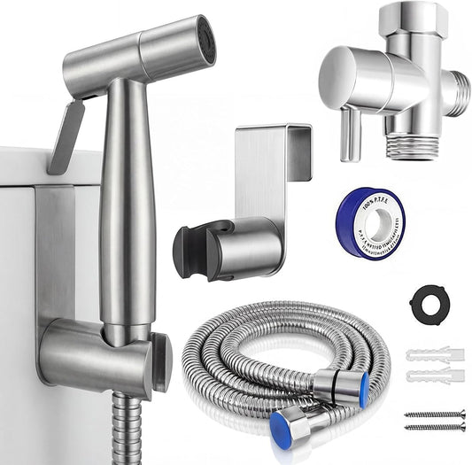 Handheld Bidet Sprayer for Toilet - Stainless Steel Bathroom Bidet Faucet with Adjustable Water Pressure Hose - Leak-Proof Muslim Shower & Cloth Diaper Sprayer for Baby, Feminine Wash, Pet Bath