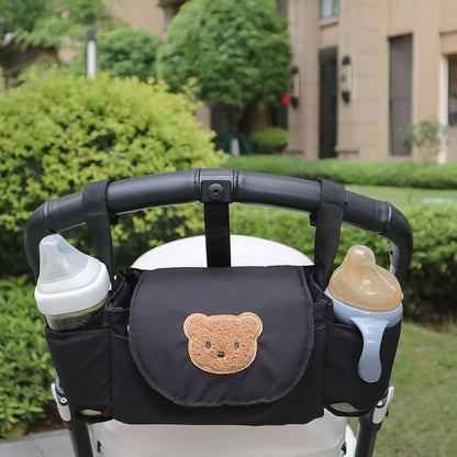 Stroller Organizer Bag with Insulated Cup Holders, Large Storage Space, Polyester, Portable with Shoulder Strap, for Diapers Phones Toys