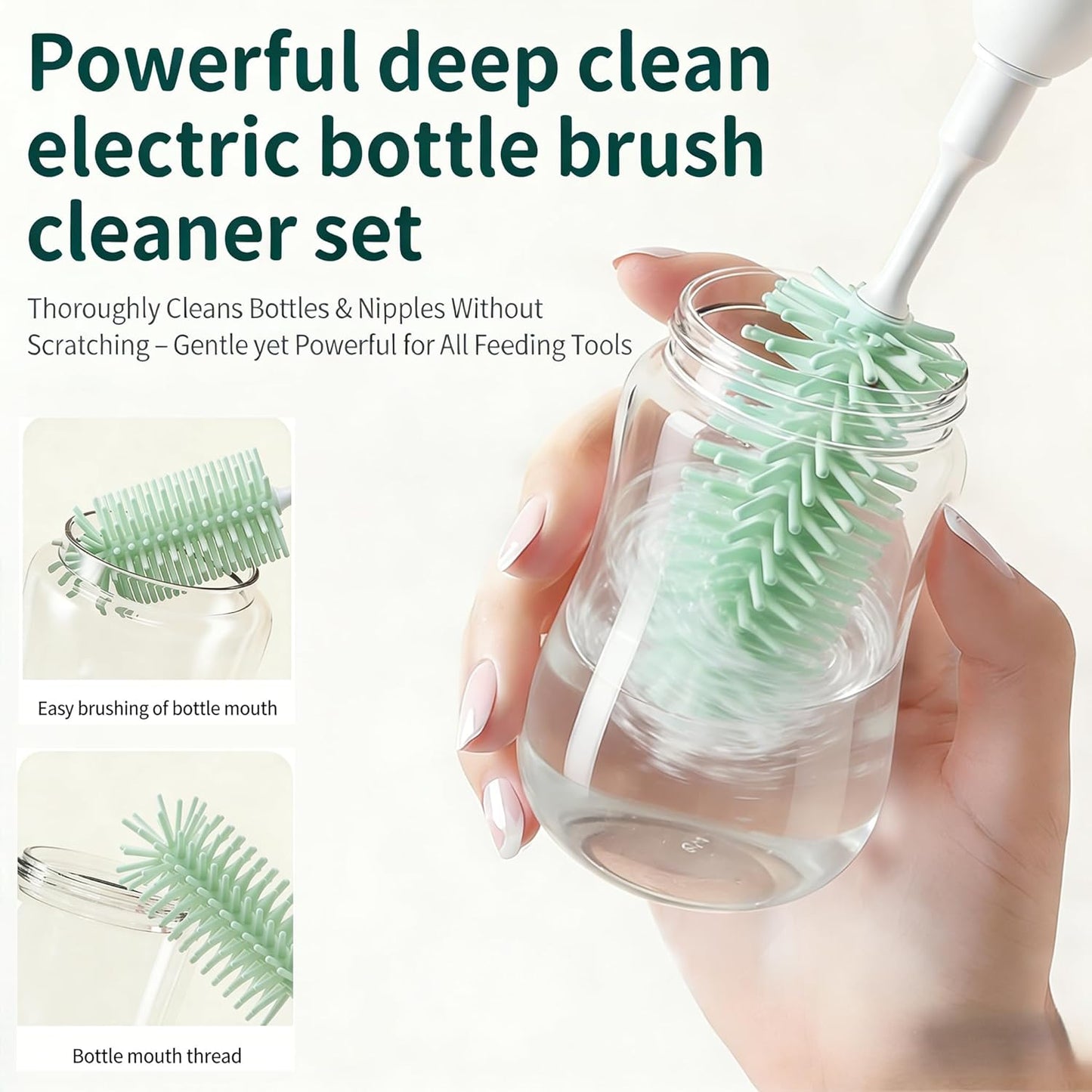 Portable Electric Silicone Bottle Brush Set, 7-in-1 UV LIGHT USB Charging, Nipple/Straw Cleaner, Milk Mixer, Built-in Drying Rack & Storage Case, BPA-Free, IPX7, On-the-Go for New Parents (Blush)