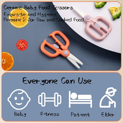 Baby Food Scissors with Travel Case, Ceramic Food Scissors Kids, Toddler Scissor with Safety Lock, Ideal for Pizza, Meats, Noodles, Vegetables, and Fruits (C)