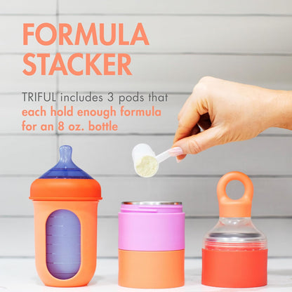 Boon Triful Baby Formula Dispenser On The Go - Insulated Stainless Steel Formula Containers with Stacking Design - Baby Bottle-Feeding Supplies for Travel - Pink