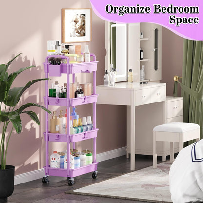 SUNALLY 3 Tier Rolling Cart with Drawer, Bathroom Storage Organizer with 2 Lockable Wheels, Multifunctional Rolling Storage Cart for Bathroom, Kitchen, Office, Craft, Makeup, Baby Essentials, White