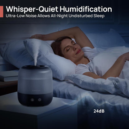 Clarston 2L Cool Mist Humidifier for Bedroom with 360° Adjustable Nozzle, High and Low Mist Levels, Ultra-Low Noise, Light-Off, No BPA, Auto Shut Off, Ideal Baby Humidifier with Easy Top Filling