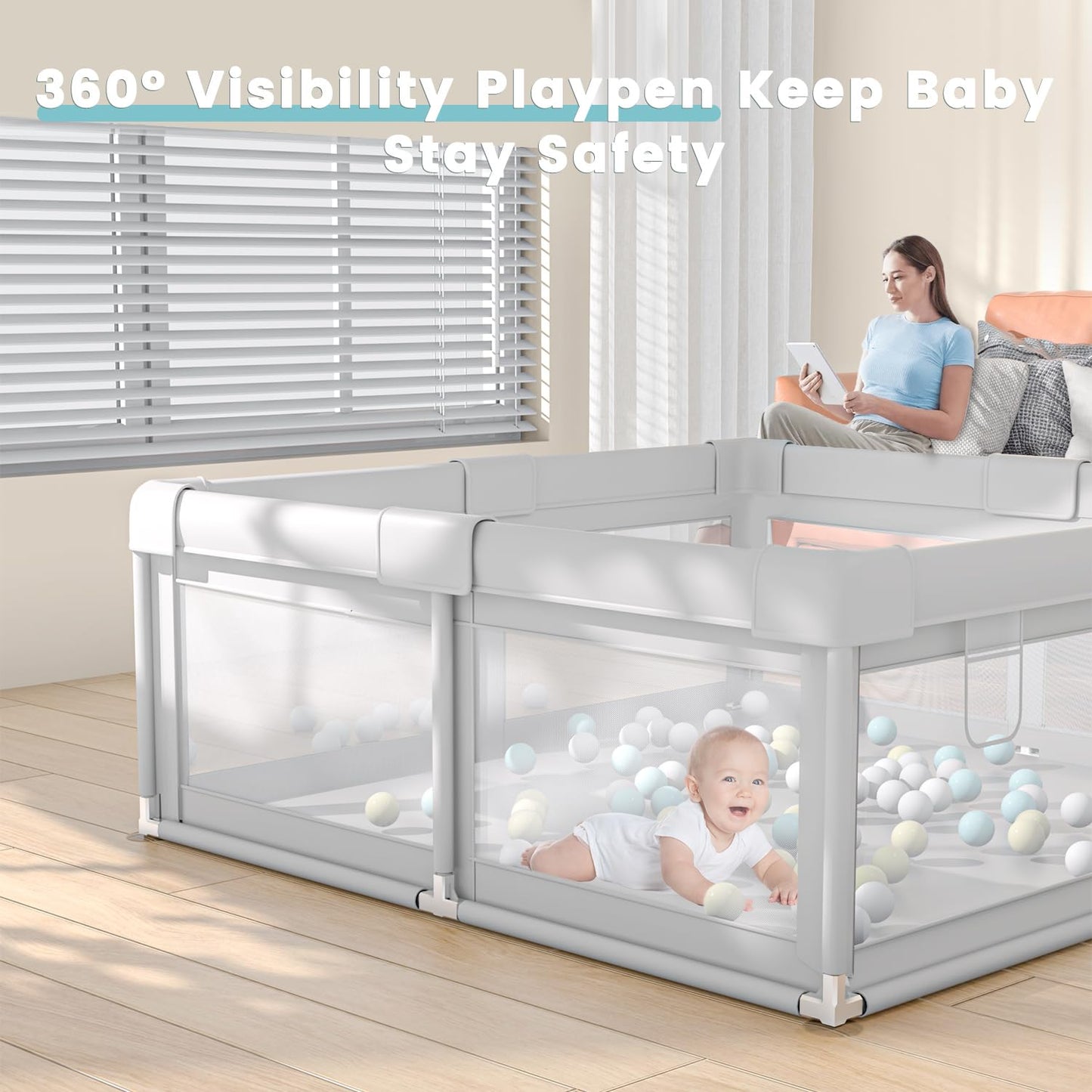 Hiaksedt Baby Playpen 50x50 Inch, Play Pens for Babies and Toddlers Baby Fence Play Yards for Indoor & Outdoor with Breathable Mesh Anti-Fall Playpen