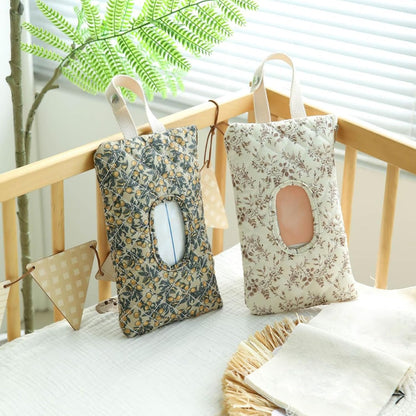 Quilted Baby Diaper and Wipes Pouch Portable Mommy Bag for Stroller Reusable Wipes Pouch with Lanyard for Casual Travel (Beige)