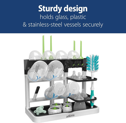 Dr. Brown's Baby Bottle Drying Tower, Stand-Up Countertop Drying Rack with Organized Storage for Baby Essentials, Space Saving Vertical Rack, Gray/White