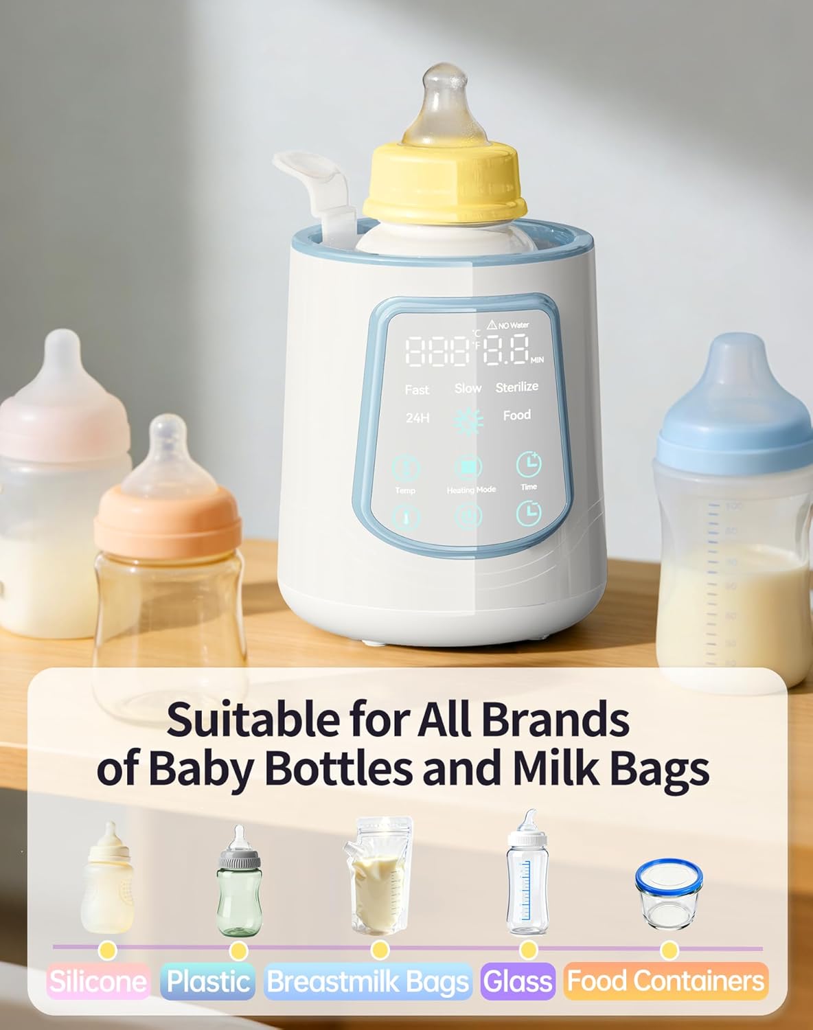 12 in 1 Fast Baby Bottle Warmer with Even Heating No Hot Spots, Night Mode, Sterili-zing, Constant Temp Milk Warmer for Breastmilk & Formula, Fits All Bottles Grey