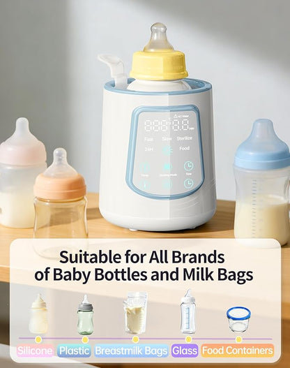 12 in 1 Fast Baby Bottle Warmer with Even Heating No Hot Spots, Night Mode, Sterili-zing,Constant Temp Milk Warmer for Breastmilk & Formula, Fits All Bottles Blue