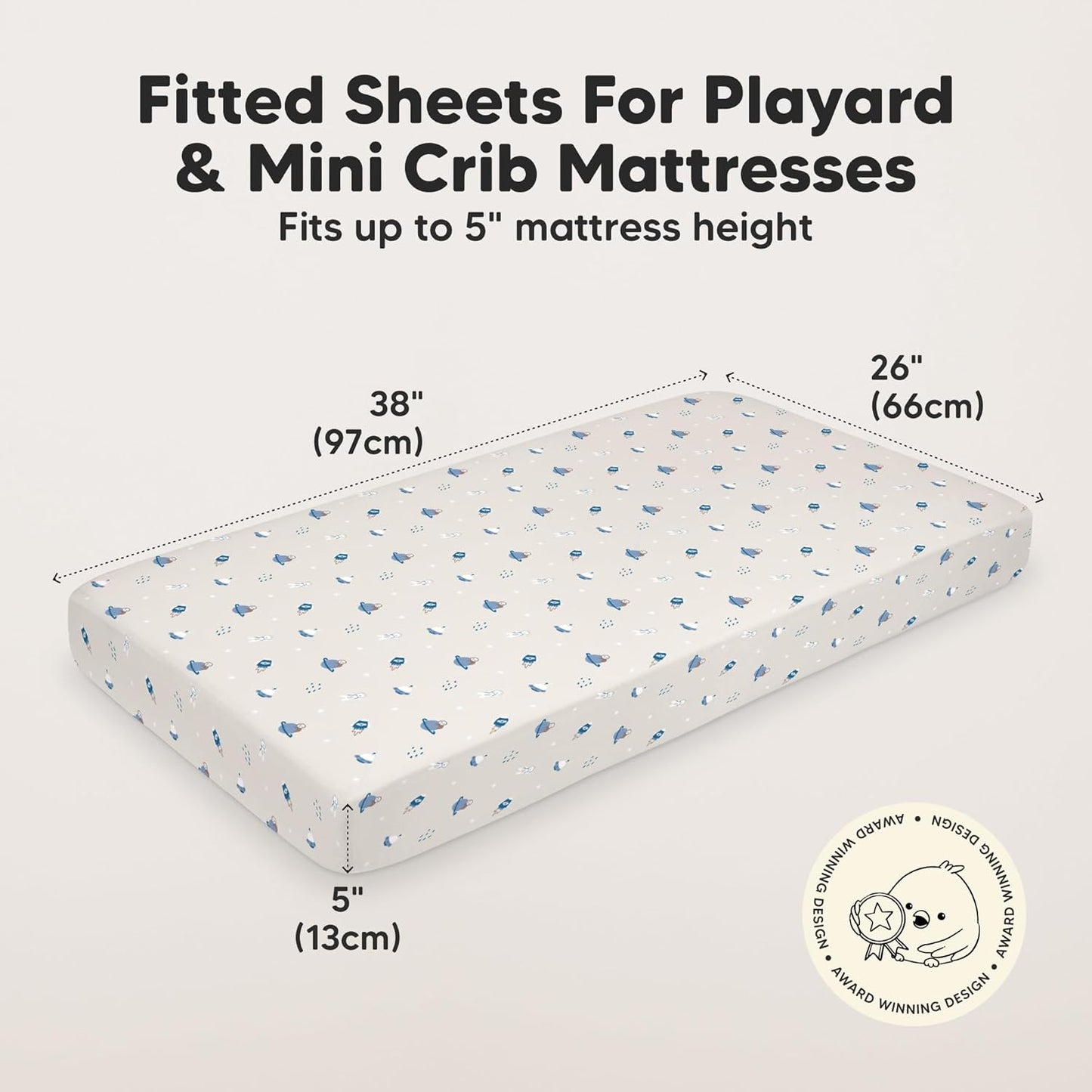 2-Pack Mini Crib Sheets Fitted - 38x26 Pack N Play Sheets for Pack and Play Mattress, Organic Cotton, Soft & Breathable Playard Bedding, Neutral Mini Toddler Bed Cover for Boys, Girls (Dragon Tale)