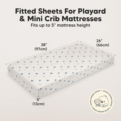 2-Pack Mini Crib Sheets Fitted - 38x26 Pack N Play Sheets for Pack and Play Mattress, Organic Cotton, Soft & Breathable Playard Bedding, Neutral Mini Toddler Bed Cover for Boys, Girls (Dragon Tale)