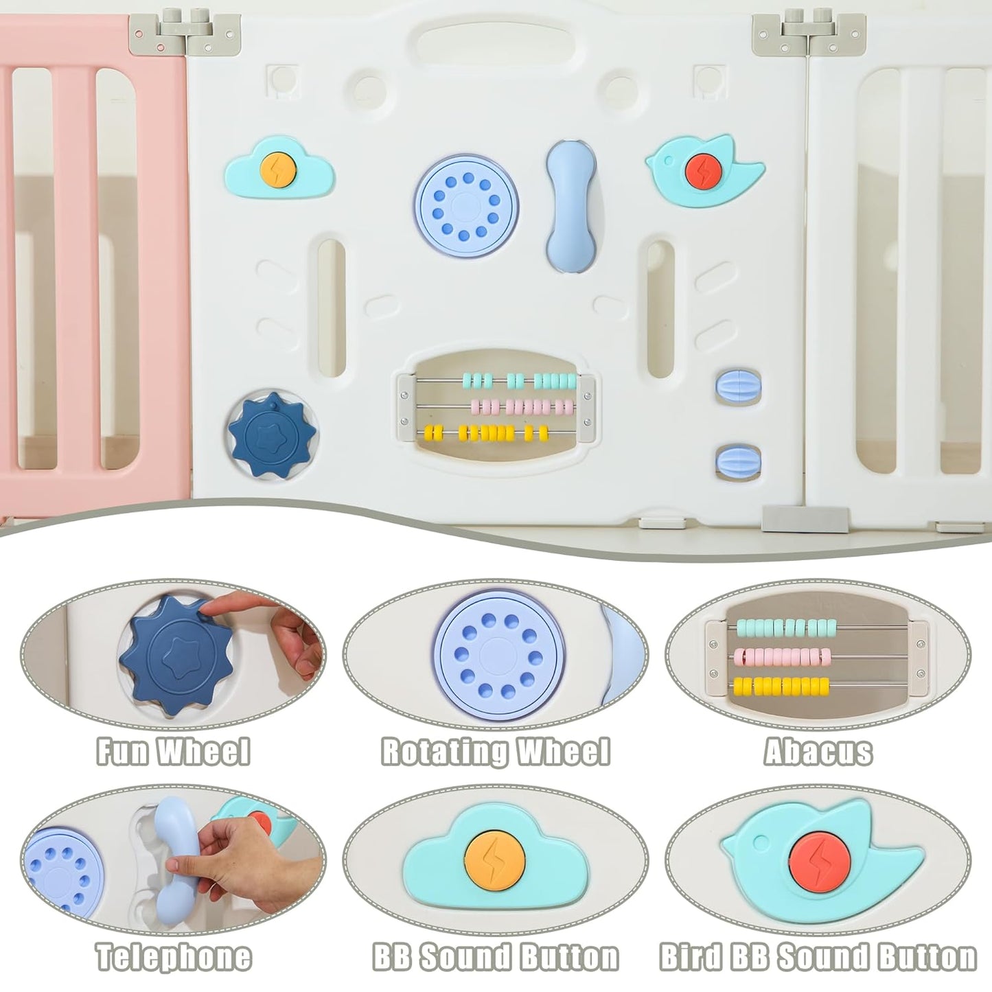 Bestgame Baby Play Pen, Foldable Play Pens for Babies and Toddlers, 14 Panels Extra Large Baby Playpen, Astronauts Portable Fence, Kids Gate Playpen Yard - Grey