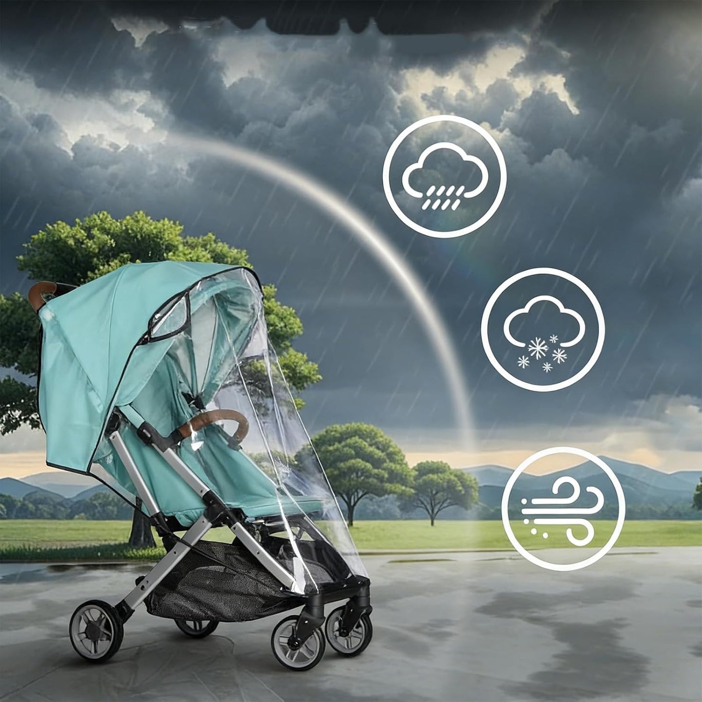 Unisize Pet Stroller Rain Cover - Foldable Clear Protection for Snow, Wind & Rain, Suitable for Most Models