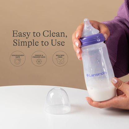 Lansinoh Anti-Colic Baby Bottles, BPA-Free Plastic, 5 Ounces, 4 Count, Extra Slow Flow Nipples (Size XS), Breastfeeding Bottle with NaturalWave Design