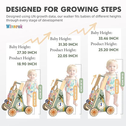 Wooden Baby Walker with Wheels, Speed & Height Adjustable, Baby Push Walker for 6-12 18 Months Boys Girls, Montessori Walker Easter Toy for 1 Year Old, Learning to Walk & Sit-to-Stand Activity Center