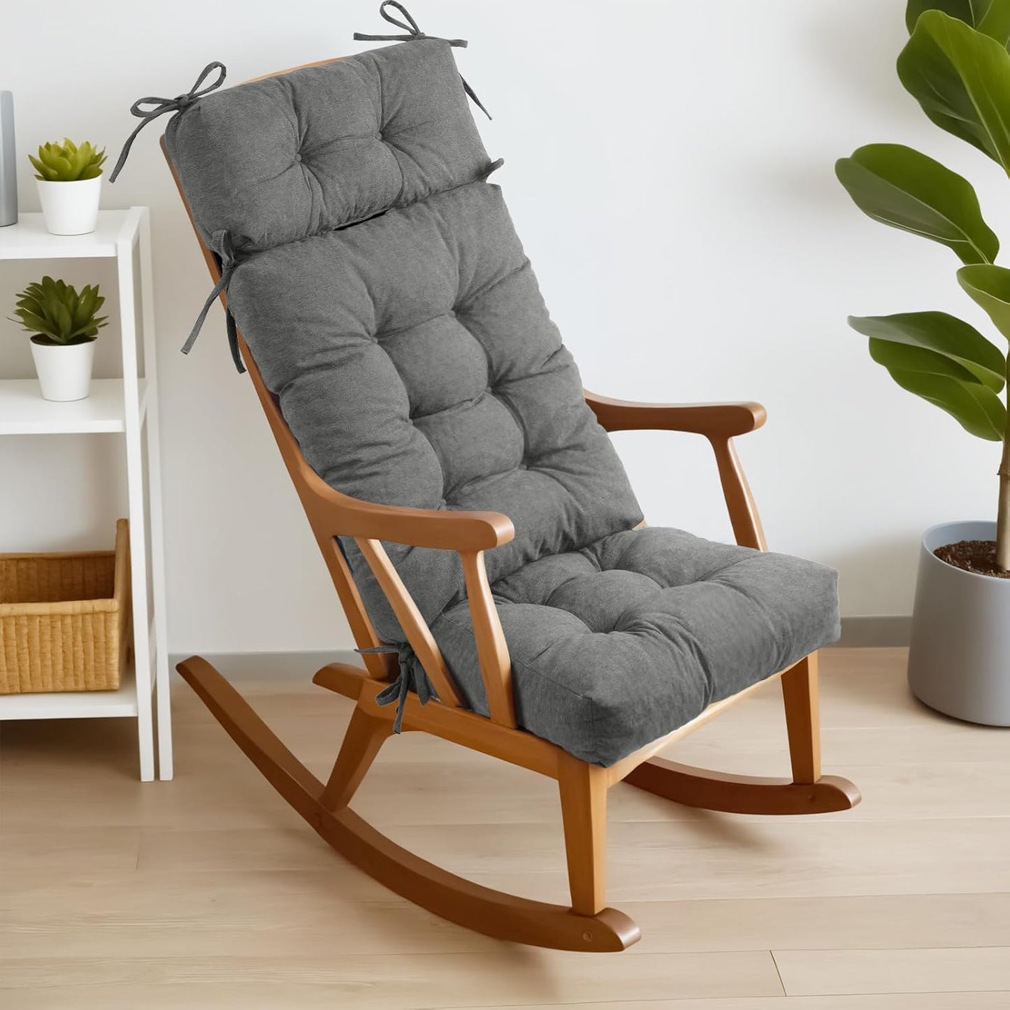 Millsilo Rocking Chair Cushions 3-Piece Set with Neck Pillow, Indoor Rocker Comfortable Tufted Non-Slip Pads with Ties, High-Density Foam Cushion for Adirondack Glider Chair, Orange, 52 x 19 x 4 Inch