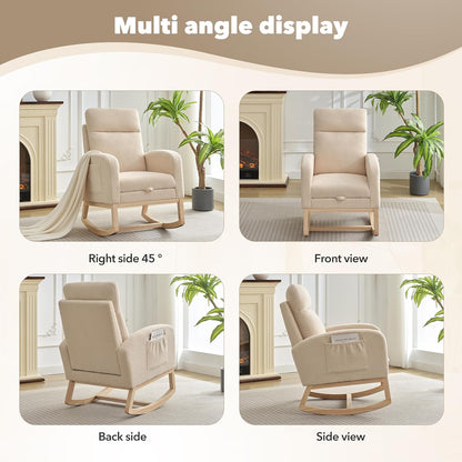 Rocking Chair Nursery, Nursing Rocking Chairs with Foot Rest for Mom Nursery,Rocker Glider Chair with High Backrest for Living Room, Bedroom, Upholstered Lounge Chair with Solid Wood Base for Relaxin